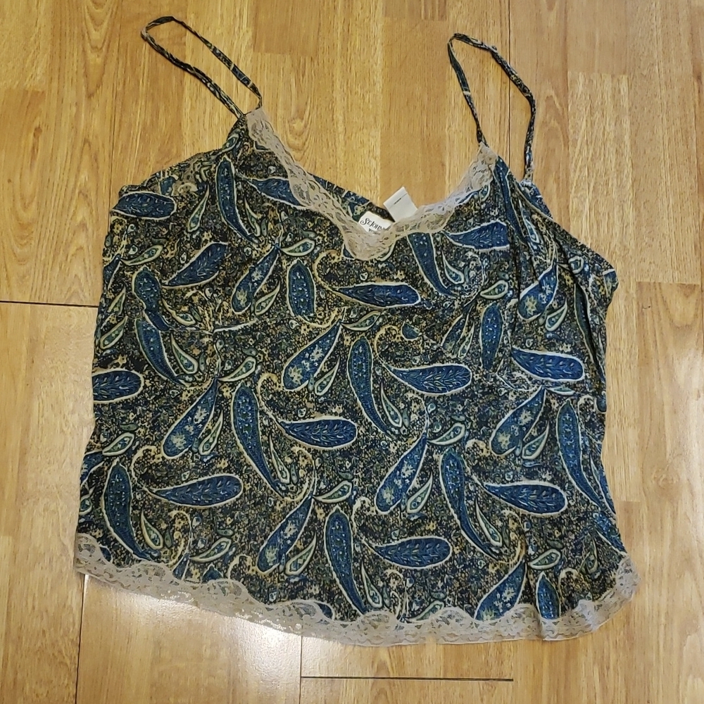 Vintage St John's Bay teal and tan stretchy gauze cami 3x